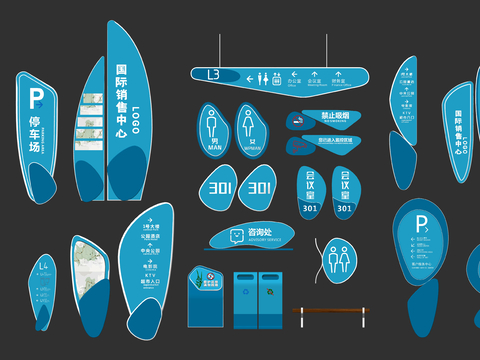  海洋主题标识牌 导视牌su模型 