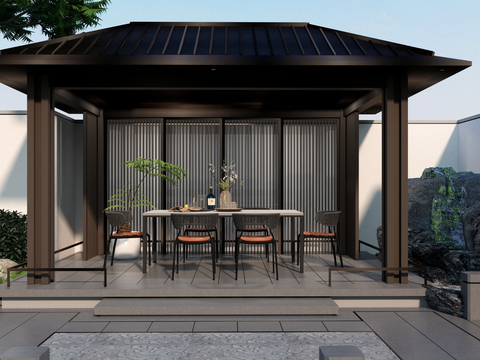  现代庭院景观 亭廊su模型 