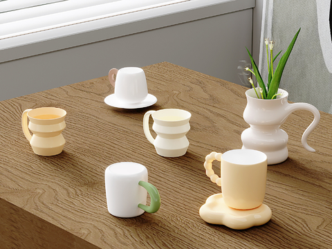  复古马克杯 水杯 陶瓷杯子su模型 