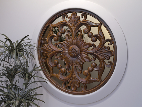  新中式木雕窗花su模型 