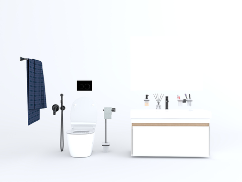  马桶 浴巾 洗手池su模型 