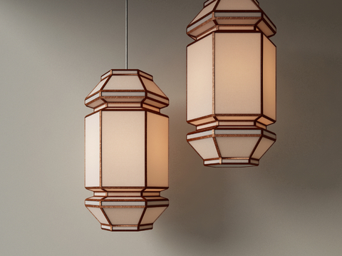  新中式吊灯 灯笼su模型 