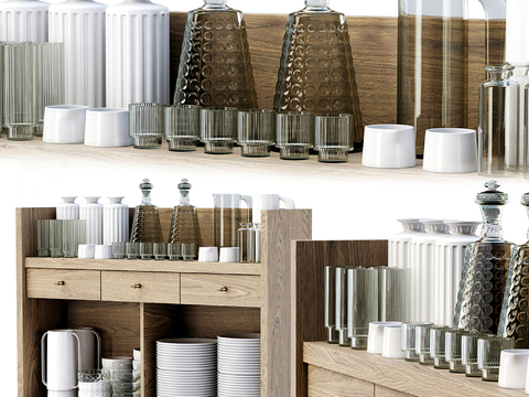  餐具 碗碟 水杯su模型 