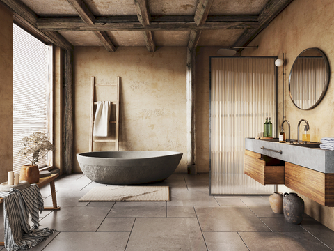  侘寂民宿卫生间 洗手间su模型 