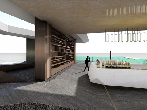  现代滨海餐厅 海边咖啡厅su模型 