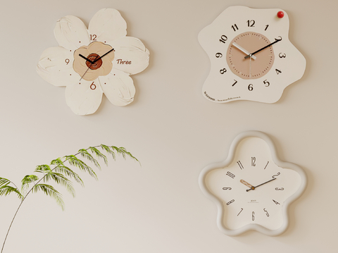  奶油风钟表 挂钟 挂表su模型 