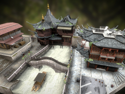  中式古建筑 寺庙 斗拱古建su模型 