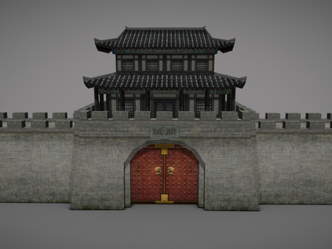  中式古建筑 中式城门楼 古城墙su模型 