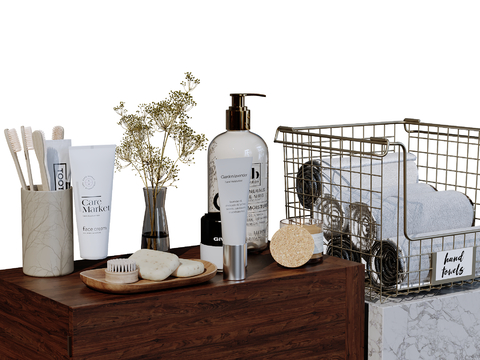  现代卫浴摆件 洗漱用品 化妆品 洗护用品su模型 