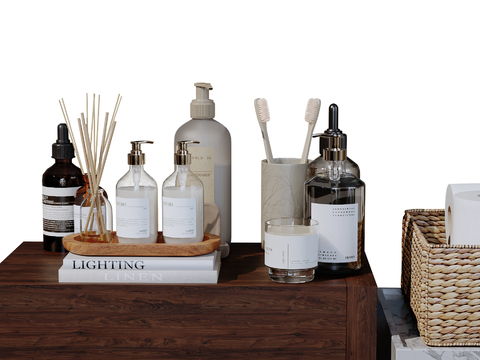  现代卫浴摆件 洗漱用品 化妆品 洗护用品su模型 