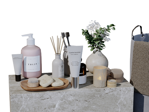  现代卫浴摆件 洗漱用品 化妆品 洗护用品su模型 