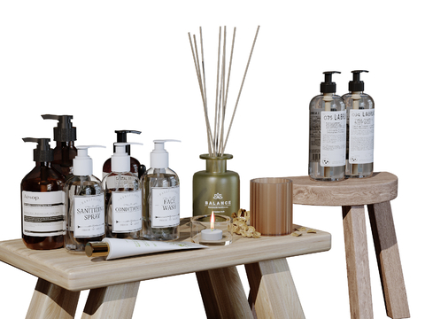  现代卫浴摆件 洗漱用品 化妆品 洗护用品su模型 