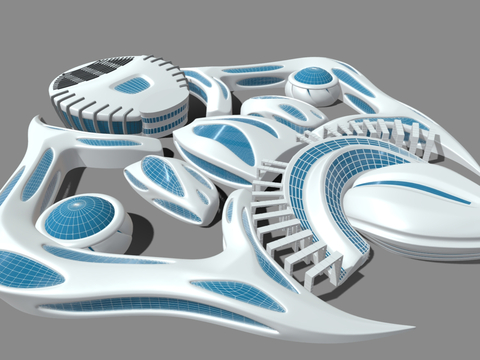  现代展览馆建筑 艺术中心鸟瞰su模型 