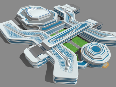  现代商场建筑 商业裙楼鸟瞰su模型 