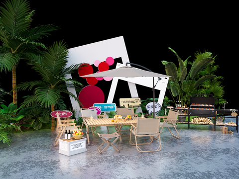  现代露营风美陈 户外桌椅su模型 