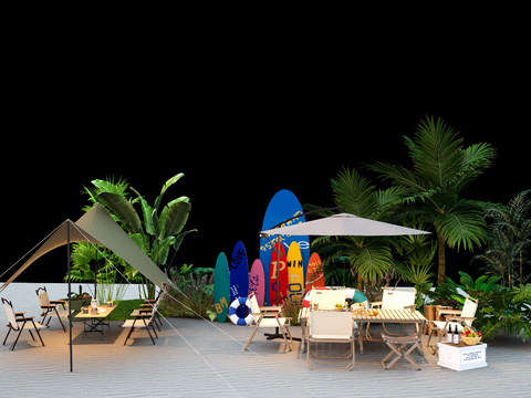  现代露营风小品 户外折叠桌椅su模型 