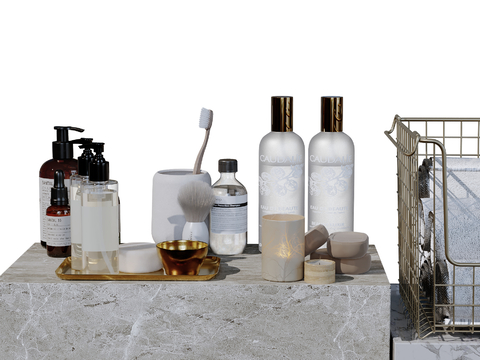  现代卫浴摆件 洗漱用品 化妆品 洗护用品su模型 