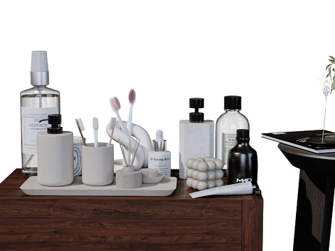  现代卫浴摆件 洗漱用品 化妆品 洗护用品su模型 