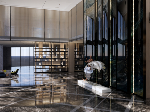  新中式酒店大厅 大堂su模型 