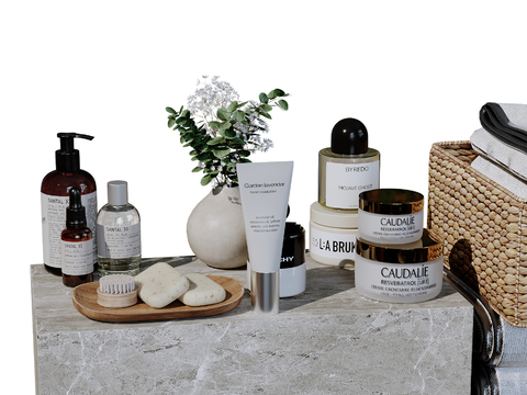  现代卫浴摆件 洗漱用品 化妆品 洗护用品su模型 