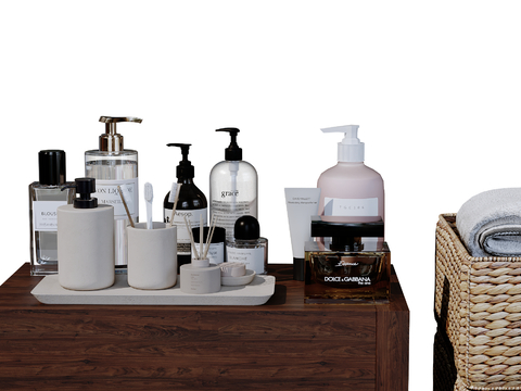  现代卫浴摆件 洗漱用品 化妆品 洗护用品su模型 