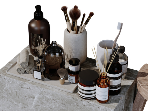  现代卫浴摆件 洗漱用品 化妆品 洗护用品su模型 