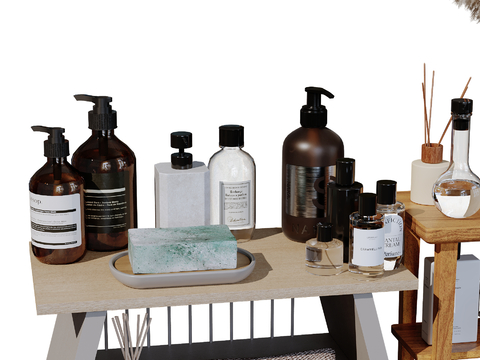  现代卫浴摆件 洗漱用品 化妆品 洗护用品su模型 