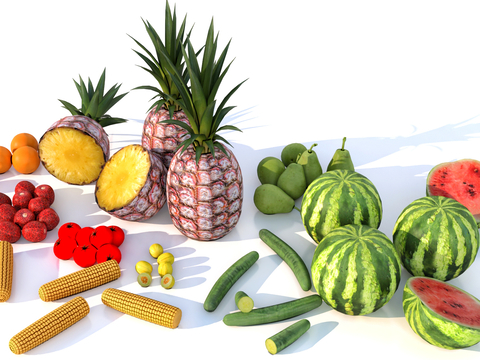  玉米 西瓜 菠萝 西红柿 橘子 黄瓜su模型 