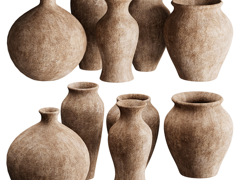  侘寂风陶罐器皿 陶瓷su模型 