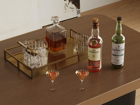  酒杯 醒酒器 托盘 红酒su模型 