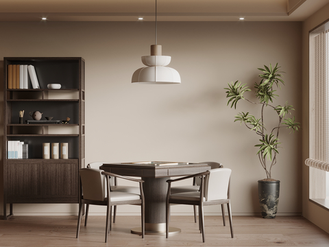  中古风麻将桌 棋牌桌su模型 