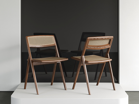 侘寂风藤编单椅su模型