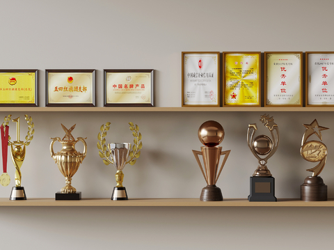  奖杯 奖状 荣誉证书su模型 