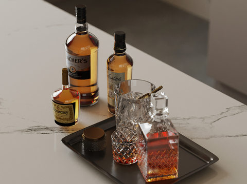  酒具 酒杯 醒酒器 托盘 红酒su模型 