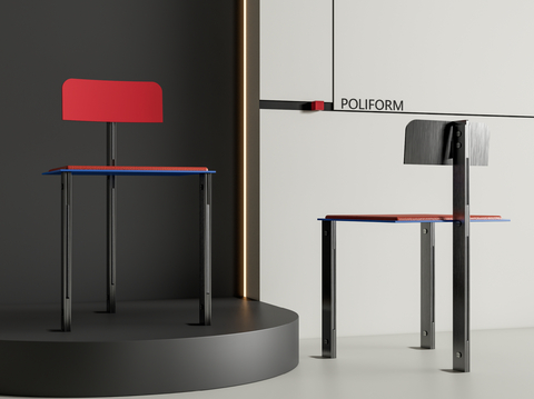 现代餐椅 金属餐椅 红蓝椅 休闲椅su模型