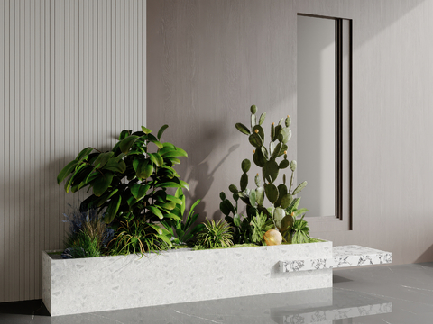  现代植物堆 花坛su模型 