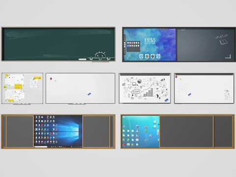  现代黑板 白板 写字板 多媒体画板su模型 