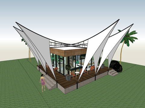  咖啡厅 快闪店su模型 