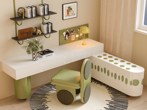  儿童书桌椅 学习桌椅su模型 