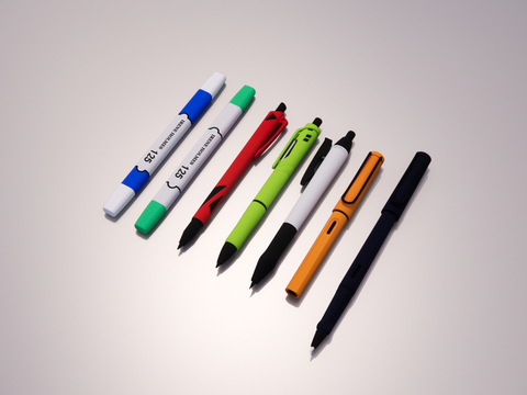  文具 圆珠笔 钢笔 水彩笔su模型 