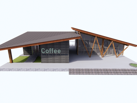  咖啡厅 快闪店su模型 