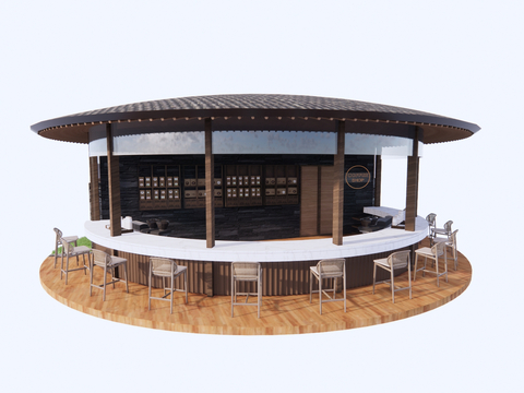  咖啡厅 快闪店su模型 