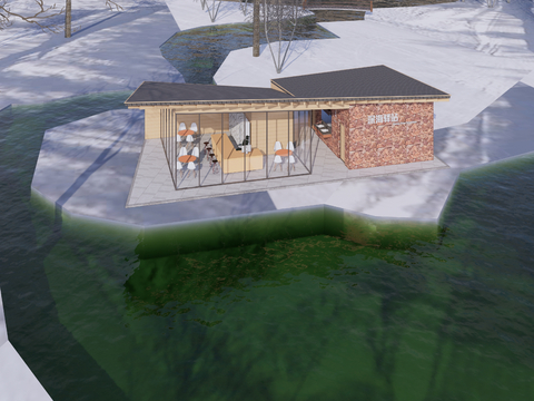  咖啡厅 快闪店su模型 