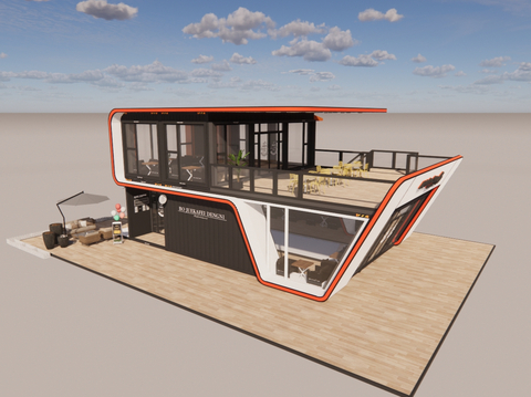  咖啡厅 快闪店su模型 