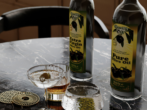  酒瓶 高脚杯 水杯 酒水su模型 