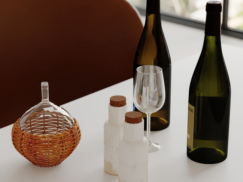  酒瓶 高脚杯 水杯 花篮su模型 