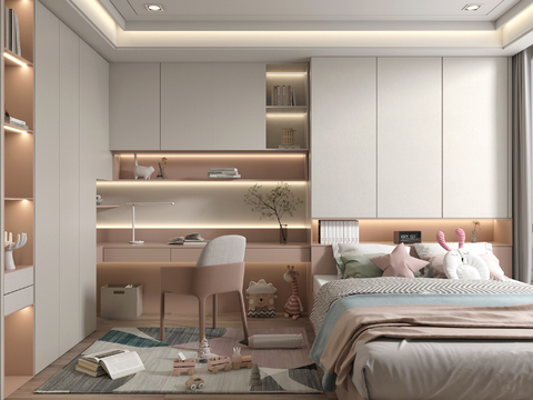  现代榻榻米女孩房su模型 
