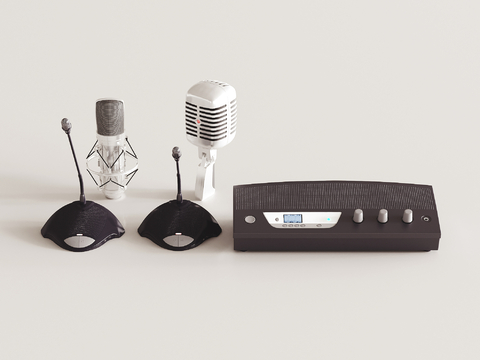 现代音响设备 麦克风 扩音器 话筒su模型 