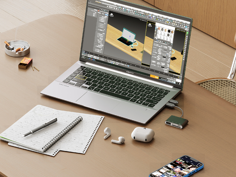  办公电脑 耳机 鼠标 键盘 办公用品su模型 