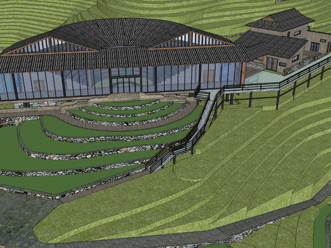  售楼处鸟瞰su模型 